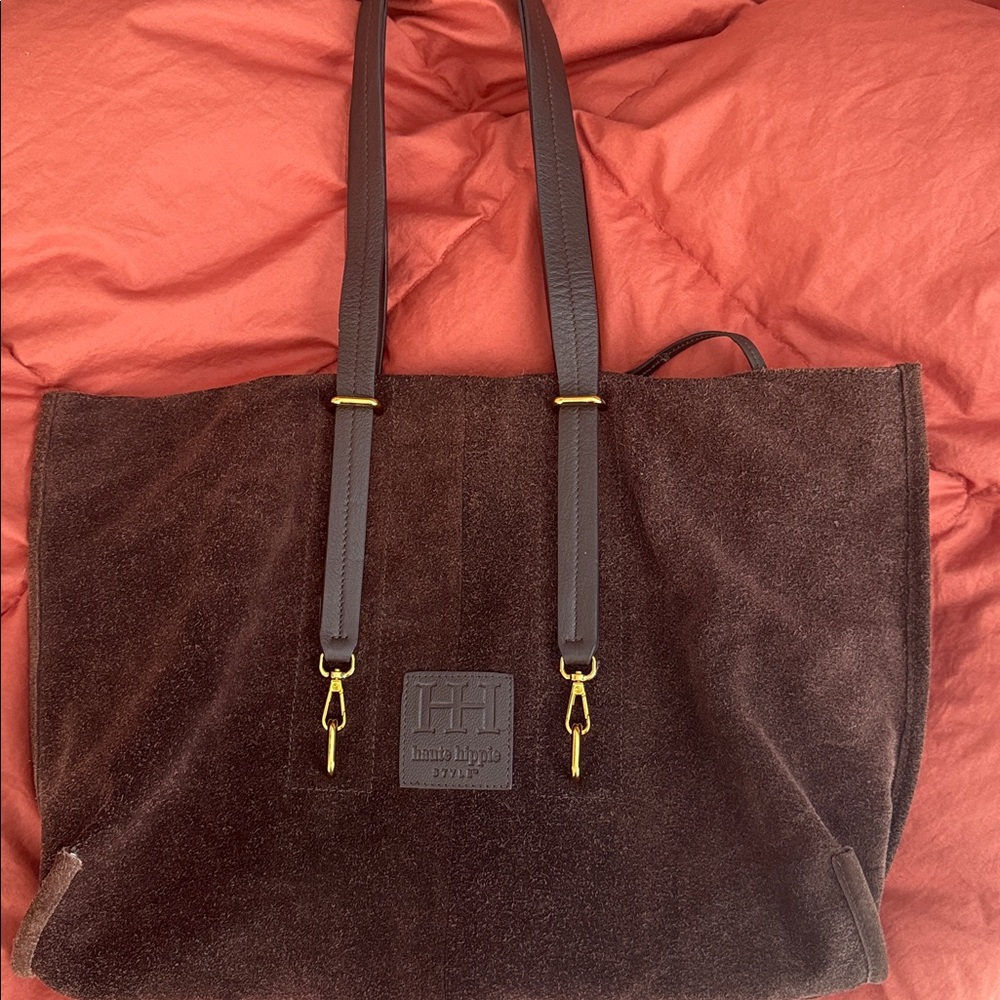 HAUTE HIPPIE Style Chelsea Suede Leather Tote in Dark Brown